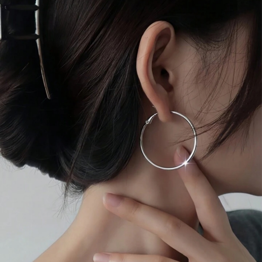 Elegant Silver Hoop Earrings - Picture 3 of 6